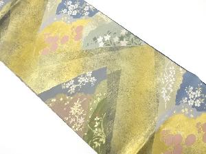 引箔　色紙重ねに草花模様織り出し袋帯